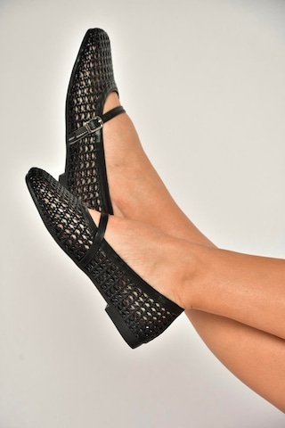 Fox Shoes Y726431709 Siyah Örgü Görünümlü Kadın Babet Siyah