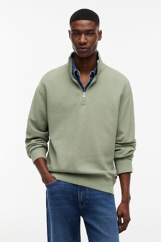 Tommy Hilfiger Relaxed Waffle Label Half Zip Erkek Yeşil Sweatshirt-16109