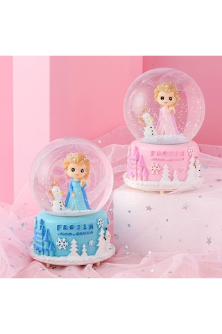 Karlar Kraliçesi Frozen Temalı Püskürtmeli Işıklı Ve Müzikli Kar Küresi-mavi
