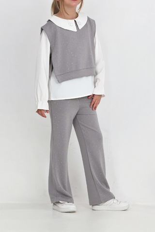 Kız Çocuk 3'lü Takım Pantolon+yelek+bluz 12429 Gri