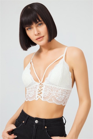 Cottonhill Krem Dantelli İnce Askılı Kaplı Üçgen Kadın Bralet Büstiyer Krem