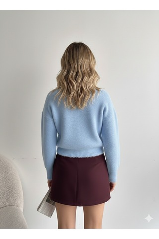 Ribana Classic Kadın Uzun Kollu Pembe Kalp Detaylı Standart Beden Triko Yumoş Kazak 4603 Bebe Mavisi