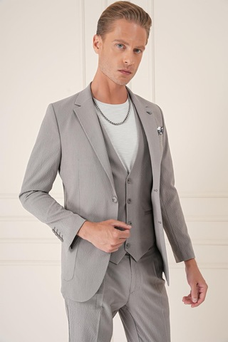Efor Comfort Fit Gofre Kumaş Pamuk Yelekli Casual Gri Ceket C 678 Gri