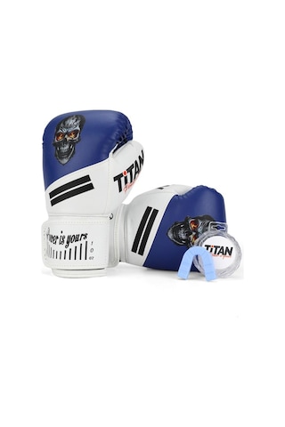 Titan Sport Mavi Beyaz Kurukafa Desenli Boks Eldiveni 2'li Set Çok Renkli