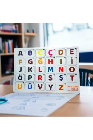 Eğitici Ahşap Montessori Renkli Alfabe Harfler Seti