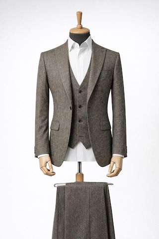 Erkek İtalyan Kesim Slim Fit Yelekli Takım Elbise Kahverengi