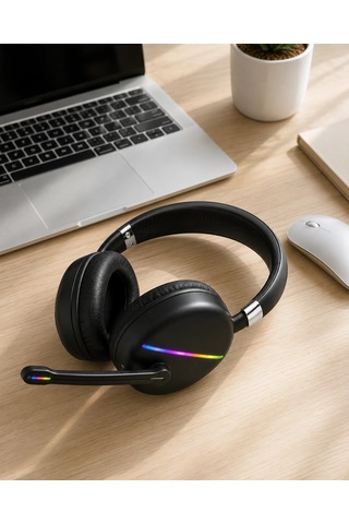 Mikrofonlu Bluetooth Kulak Üstü Kulaklık Rgb Aydınlatmalı Typec Şarjlı