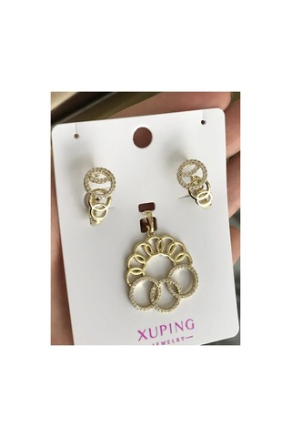 Xupıngx 3'lü Taş Detaylı Set Model Küpe Kararmaz Altın