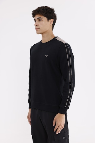 Rowinger Selanik Doku Yumuşak Tutuşlu Rahat Kalıp Yuvarlak Yaka Esnek Manşetli Sweatshirt Black