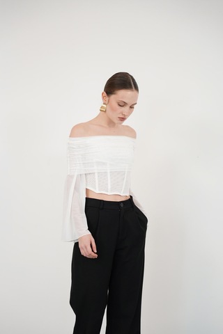 Verymoda D 2977 Uzun Kol Tül Bluz - D2977 Krem
