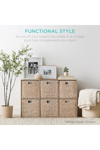 Su Sümbülü Hasır Bambu Rattan Katlanır Sepet Organizer & Çok Amaçlı Kare Düzenleyici 30x30x30