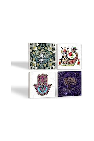 Ağacı Fatma Ana Eli Şahmeran Taş Bardak Altlığı Seti - 4 Parça - Dekoratif Rustik Mutfak Aksesuarı 10x10 Cm Kay Genel
