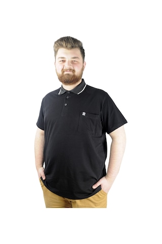Mode Xl Büyük Beden T Shirt Polo Likralı Süprem Cepli 21558 Siyah 001