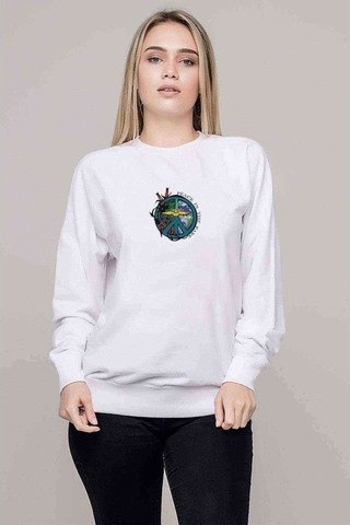 Mother Earth Peace In The Park Baskılı Beyaz Kadın Sweatshirt