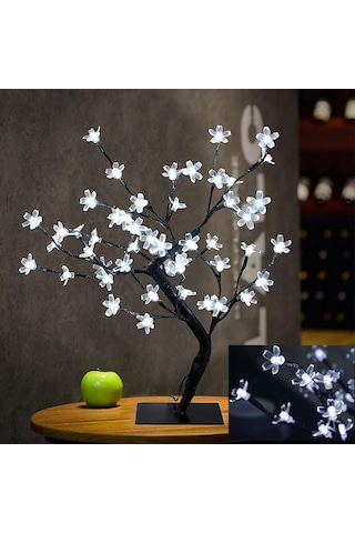 Kiraz Çiçeği Bonsai Ağacı, 48 Sıcak Beyaz Led Işık, Özelleştirilebilir Şekiller İçin Esnek Dallar Ve Pille Çalışan Gece Lambası İle Mekanınızı Süsleyin Çok Renkli