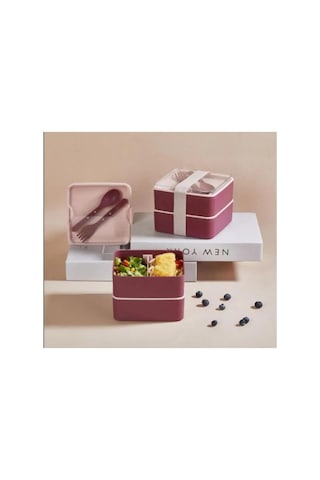 Mhk Bölmeli 2 Katlı Çatal Kaşıklı Pembe Beslenme Kabı Kare - Mürdüm Sku: Smg8690010592422 Açık