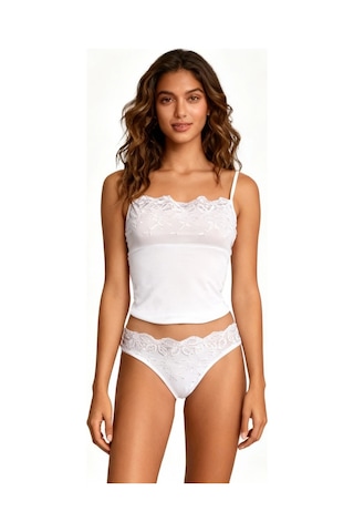 Alfa Aksesuar 03 Berrak Brodeli İp Askılı Bikini Takım 2112 Beyaz