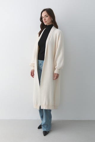 Krem Boydan Uzun Triko Hırka - 251015 Krem