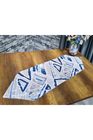 Çeyiz Diyarı Geometrik Lüx Runner Mavi