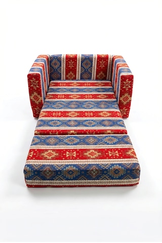 Çocuk Koltuğu Komple Sünger Katlanabilir Yataklı Minder Yatak 0-4 Yaş Mavi Kilim Desen Standart