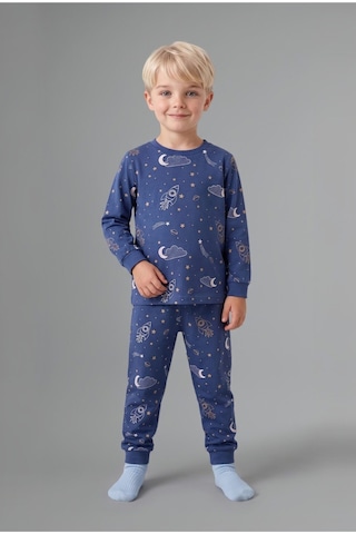 Defacto Uzay Desenli Uzun Kollu Üst Lastikli Paça 4lü Pijama Takımı Erkek Bebek I1441a526aube343 Mavi-be343