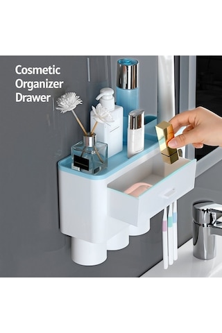 Novahub 3'lü Diş Fırçası Askısı, Saklama Çekmecesi & Duvar Montajlı Banyo Seti Beyaz Beyaz