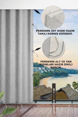 Su Geçirmez Balkon Perdesi Lüks Kornisli Bağcıklı Branda Balkon Brandası Gri