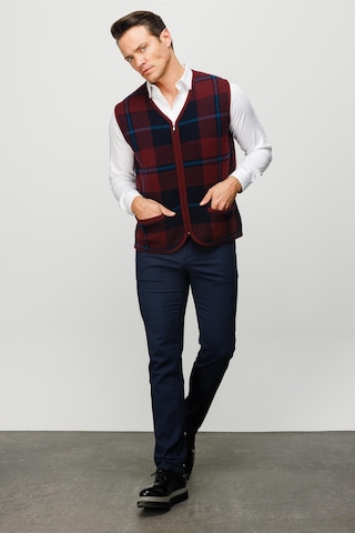 Erkek V Yaka Önü Kareli Yelek Bordo Bordo