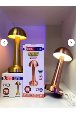 Horoz Electrik Masa Lambası 3 Renk Şarjlı Mantar Lamba Gold