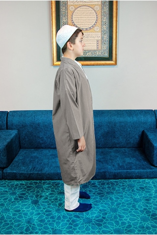 Açık Kahverengi Buhara Yaka Namaz Elbisesi Erkek Çocuk Cübbe Kahverengi