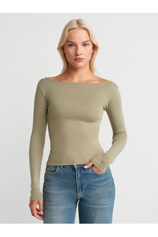 Dilvin 31332 Kayık Yaka Uzun Kollu Top-çağla Çağla