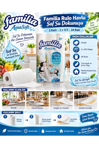 Familia Rulo Havlu Saf Su Dokunuşu 3 Katlıı 2x12'li 24 Rulo