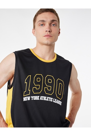 Koton Regular Fit Kolsuz Bisiklet Yaka Baskılı Spor Atlet Siyah 6sam30028nk