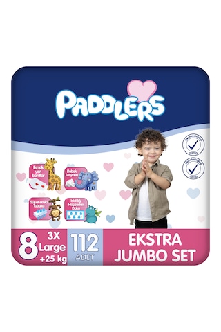 Paddlers Bebek Bezi 8 Numara XXX-Large 112 Adet (25+Kg) Ekstra Jumbo Set