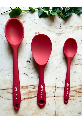 Sert Uçlu Isıya Dayanıklı Silikon Kaşık 28/22/20cm Fuşya