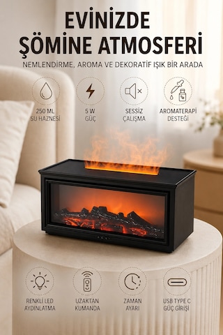 Znv Zenvia Mey İthalat Alev Efektli Aroma Yayıcı Hava Nemlendirici Uzaktan Kumandalı Gece Lambası Znv2025 Cmn