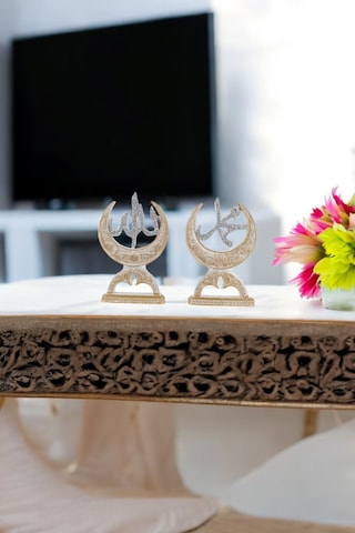 Hilalay Allah C.c. Hz. Muhammed S.a.v Lafzı Dekoratif Polyester Masa Süsü Biblo - Altın/beyaz