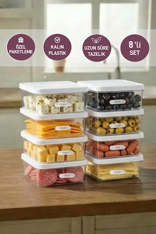Selka Home 8 Adet 0.5 Lt. Nora Organizer Buzdolabı Buzluk Düzenleyici Saklama Kabı