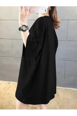 Sidelya Concept Baskılı Oversize Bisiklet Yaka T-shirt - Siyah Siyah