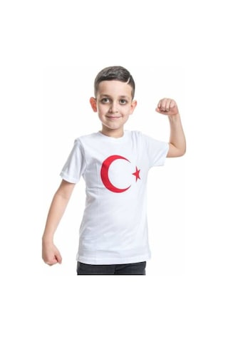 Masho Kids Unisex Beyaz Türk Bayraklı Tshirt-Ücretsiz Hızlı Kargo