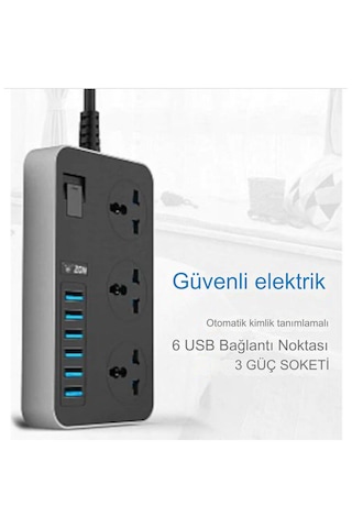 Kontrol Anahtarlı Güç Kaynağı Kartı 3-ac Ve 6 Usb Şarj Portlu