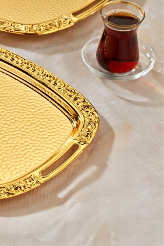 Cooker 2'li Paslanmaz Çelik Sunum Servis Tepsisi 40x70 Cm Sarı