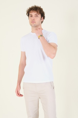 Giyim Dünyası Erkek Sıfır Yaka Basic T-shirt Beyaz 001
