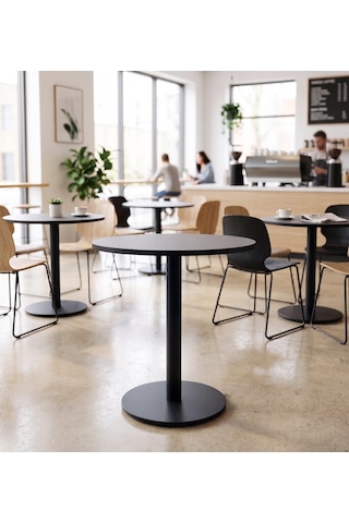 Matte Prime Füme Yuvarlak Kompakt Laminant Tablalı Bistro Metal Masa 77 Cm - Cafe, Otel, Restoran Masası