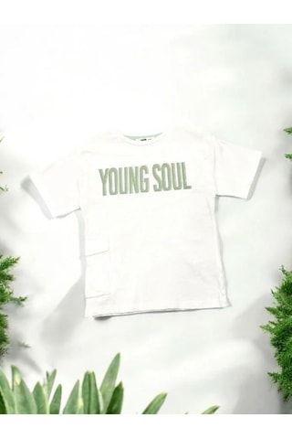 Çikoby Erkek Çocuk Pamuklu Young Yazılı Tshirt-14551 Beyaz