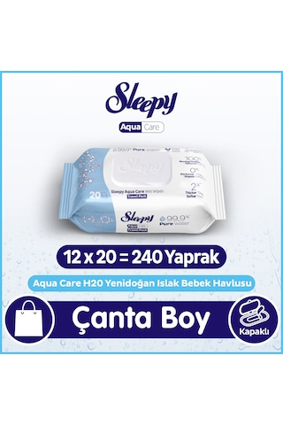 Sleepy Aquacare H2o Yenidoğan Islak Bebek Havlusu Seyahat Boy 12x20 240 Yaprak Tekli