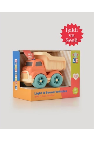Let's Be Child Sesli Ve Işıklı Minik Kamyon 31016 Turuncu - Bej Kasalı, Çocuklar İçin Oyuncak Kamyon