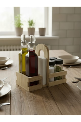 Ahşap Doğal Baharatlık Yağdanlık Ve Peçetelik Takımı Set Kavak-ıhlamur 1 Set Ahşap