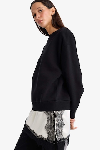 Defacto Relax Fit Bisiklet Yaka Etek Ucu Dantel Detaylı Sweatshirt G8595ax25cwbk81 Siyah-bk81