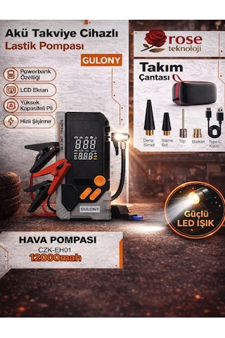 Akü Takviye Cihazlı Lcd Ekran Digital Gösterge Ledli Powerbank Özellik Araç Lastik Şişirme Pompası -